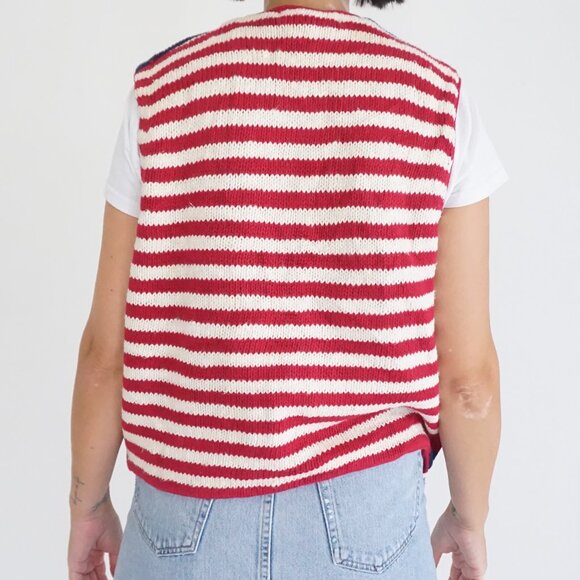 VTG Marsh Landing Patriotic Knit Sweater Vest Stars Stripes Americana Holiday S - Picture 2 of 8